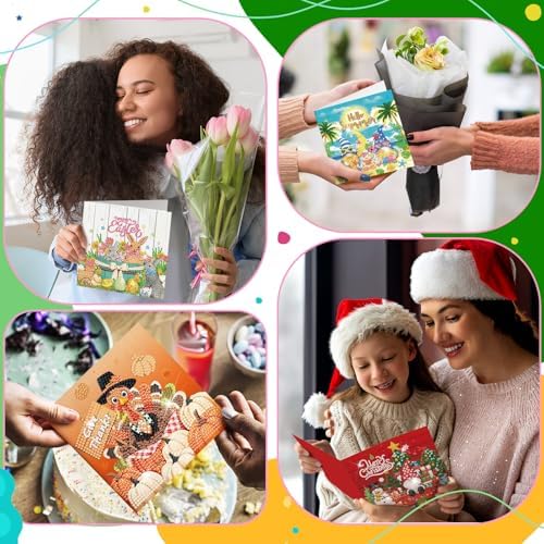 Saillong 12 Pack Holiday Diamond Painting Greeting Card Kit Seasonal Diamond Art Cards with Envelopes Summer Patriotic 5D Rhinestones Painting Making Kit for Adult DIY Craft Family Friend Holiday Gift - Image 2