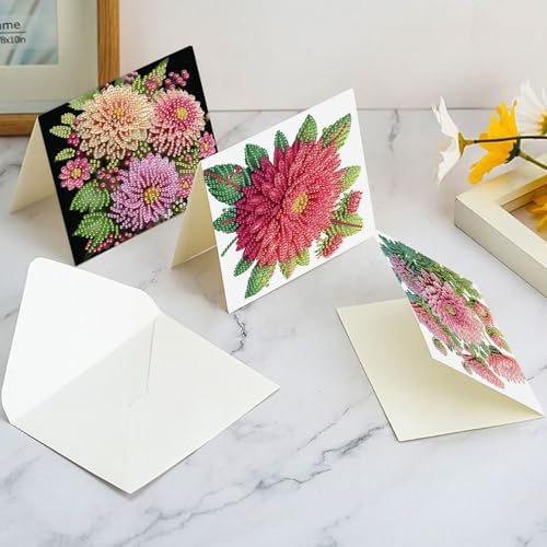 6pcs creative gift of diamond art painting birthday cards - flowers chrysanthemum, greeting card with envelope, handmade DIY painting birthday card art craft card kit postcards for family and friends - Image 7
