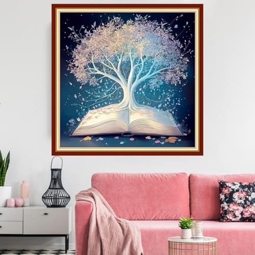 Redxing Stamped Cross Stitch Kits Embroidery kit for Beginners Adults Full Range of Embroidery Patterns Starter Kits DIY Printed Cross Stitch Kits Needlepoint Kits 11CT-White Tree Book 18x18 inchs - Image 2