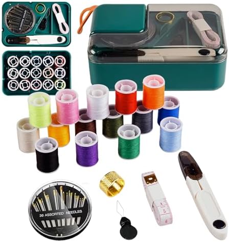 Sewgurixi Mini Sewing Kits for Adults, Small Sewing Accessories and Supplies for Beginners with Needles, Threads, Scissors, Measure Tape, Suitable for Travel, Home, School and DIY Gift (Dark Green) by Unknown