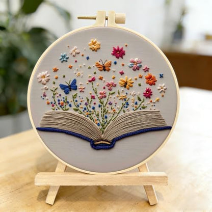 Embroidery Kit for Adults, Pre-Stamped Pattern Embroidery Kit for Beginners, Needlepoint Starter Kit with Hoop Thread Needle Instruction, 7.9'' Hoop (Book Lover 3 Packs) - Image 4