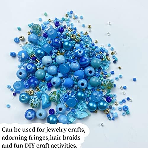 Assorted Glass Resin Beads Multi Size Colors Smooth Cracked Gravel Millet Spacer Beads for Bracelets Necklace Earring DIY Jewelry Making Craft(Lake Blue Series) - Image 5