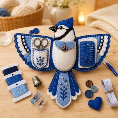 Bird-Shaped Felt Sewing Organizer DIY Kit, Handmade Needlepoint Embroidery Craft Set for Beginners Adults, Woodland Bird Design, Gift for Quilters, Charming Vintage Decor(Blue Jay) by Unknown
