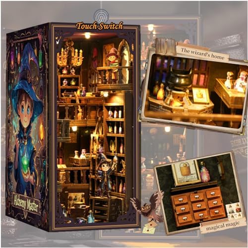 DIY Book Nook Kits, Miniature Magic Pharmacy Building Set, Wooden Mini Dollhouse Kit - Alchemy Master, Bookshelf 3D Wood Puzzle with LED for Adults & Beginners, Ideal Gift for Family and Friends - Image 3
