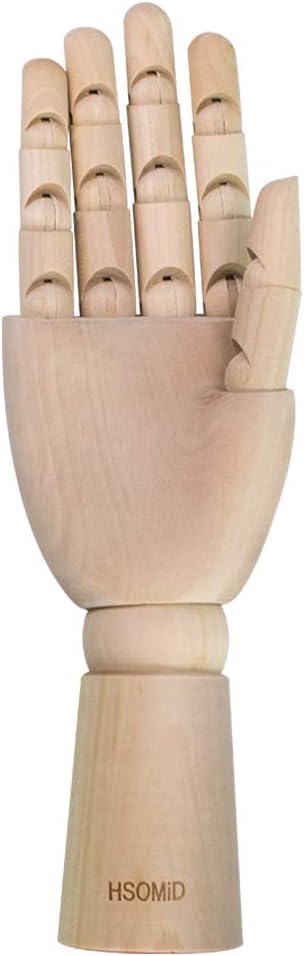 HSOMiD Flexible Wooden Hand Model Moveable Wooden Artists Manikin Hand Figure 12 Inches Men Right Hand Model for Sketching Drawing Painting Home Office Desk Decoration (12 Inch Right Hand)