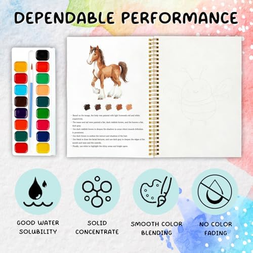 12 Horse Patterns Watercolor Set, Equine Elegance Painting Book for Beginners, DIY Art Gift for Adults and Women, Relaxing Horse Lover Set - Image 3