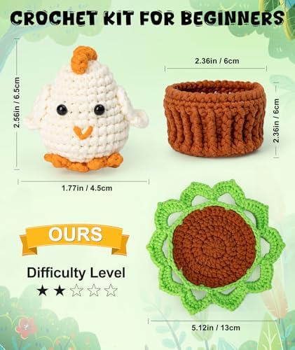 Totiro Crochet Kit for Beginners, Chicken Amigurumi Starter Kit, Easy DIY Craft Set with Step-by-Step Video Tutorials, Coaster Crochet Pattern Learning Kit for Teens Adults Birthday Gift - Image 5