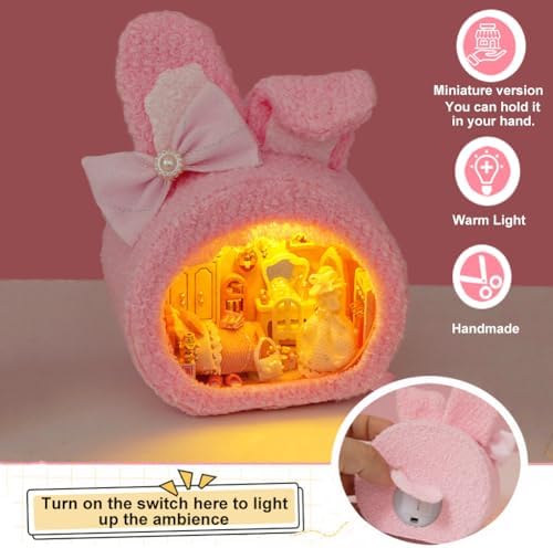 DIY Miniature House Kit, Cute Animal Style Wood Dolls House Model With LED Light - Creativity Gift for Women and Adults - Image 3