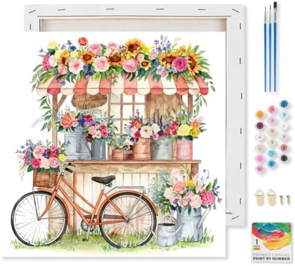 Flower Shop Framed Paint by Numbers Kit for Adults Beginner 10x10 inch by Kalonyth