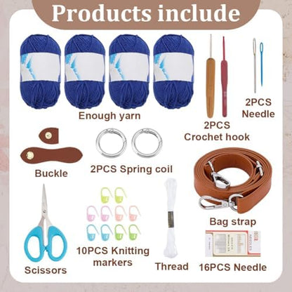 ACRNIGHEET Crochet Bag Kit for Beginners Crochet Purse for Women DIY Tote Bag Making Kit with Step-by-Step Tutorials Knitting Supplies for Adults Crafts Boho Gift Idea (Blue) - Image 2