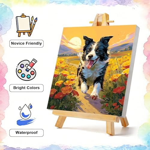 TBAIRO Framed Paint by Numbers Kit for Adults Beginner Dog DIY Painting Kits for Kids Ages 8-12 Animals Easy Adult Paint by Number Kits on Canvas for Wall Art Decor 8x8 Inch - Image 2
