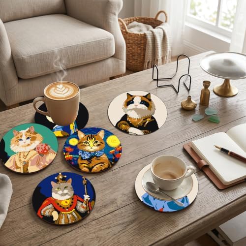 DPARTGMJT 8 Pack Cats Paint by Numbers Kits Coasters with Holder Cork Pads - Image 3