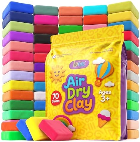FlyFlag Air Dry Clay - 70 Colors, Ultra Light and Soft, Non-Toxic Modeling Clay for Kids with Tools and Tutorials, for Creative Play and Learning by FlyFlag
