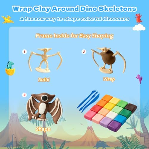 DMTXCRP Air Dry Clay Dinosaur Kit for Kids, 12 Dino Skeleton Craft Set - Image 3