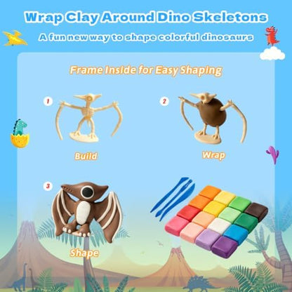DMTXCRP Air Dry Clay Dinosaur Kit for Kids, 12 Dino Skeleton Craft Set - Image 3