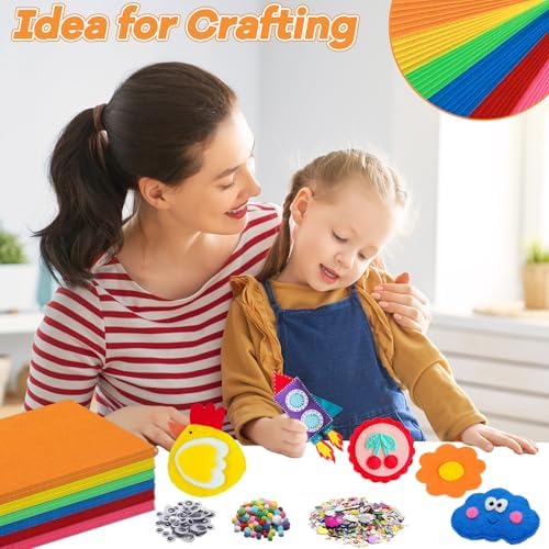42Pcs Colorful Felt Fabric Sheets 8 x 12 Inch Assorted Red Pink Blue Soft Thick Felt Pack with Wiggle Google Eyes Pom Poms Glitter Patchwork Craft Supply for DlY Sewing Creative Art Project Decor - Image 5