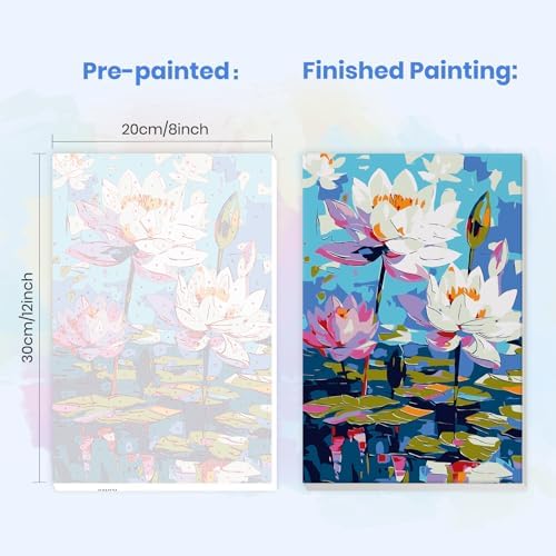 MXJSUA Water Lilies Framed Paint by Numbers for Adults Beginners, Easy Adults' Paint-by-Number Kits on Canvas with Easel, Acrylic Number Painting Crafts Gifts for Home Decor, 8x12 inch - Image 3
