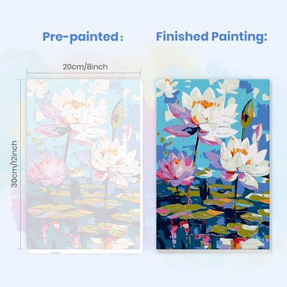 MXJSUA Water Lilies Framed Paint by Numbers for Adults Beginners, Easy Adults' Paint-by-Number Kits on Canvas with Easel, Acrylic Number Painting Crafts Gifts for Home Decor, 8x12 inch - Image 3