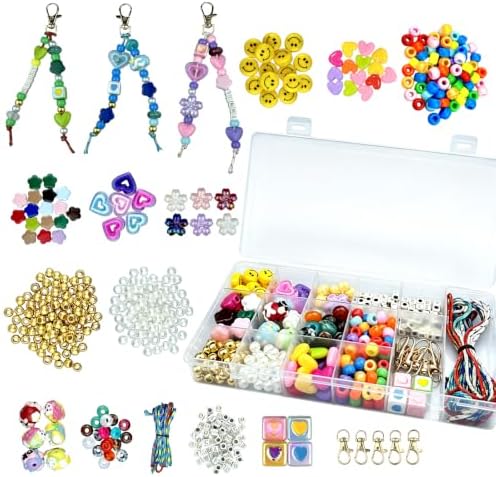 NCIWAN 421PCS Beaded Keychain Making Kit for Girls, Rainbow Smiley Face & Letter Beads for DIY Craft Jewelry Making, Preppy Bag Charm & Phone Lanyard Supplies, Friendship Bracelet Kit for Kids Teens by Unknown