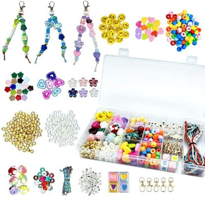 NCIWAN 421PCS Beaded Keychain Making Kit for Girls, Rainbow Smiley Face & Letter Beads for DIY Craft Jewelry Making, Preppy Bag Charm & Phone Lanyard Supplies, Friendship Bracelet Kit for Kids Teens by Unknown