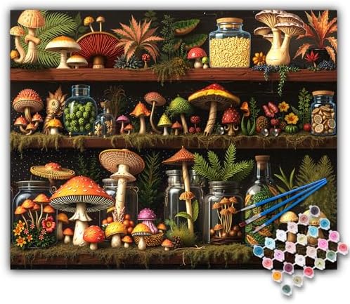 Paint by Numbers Kit for Adults, Mushroom DIY Acrylic Canvas Painting Set by Offito
