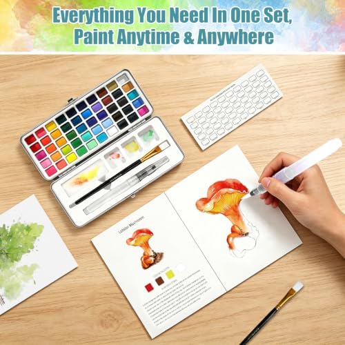 CraftyManor 3PCS Watercolor Workbook for Beginners, 50 Colors Water Color Paint Set with Palette & Brushes, Creative 36 Original Patterns Adult Coloring Book (50Color（C&M&S）) - Image 4