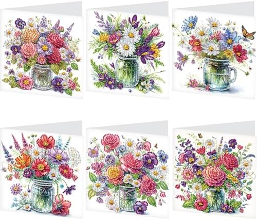 Diamond Art Cards with Envelopes–6PCS DIY Diamond Painting Greeting Cards Kit | Card Making Kit with Bling for Adults & Beginners | Birthday,Holiday & Thank You Cards (Bouquet) by Unknown