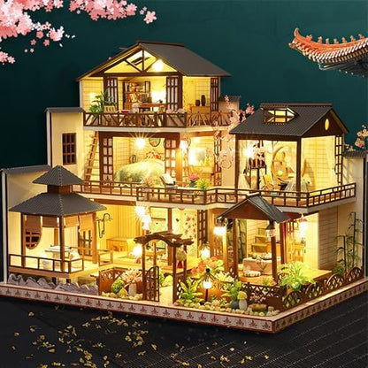 Miniature House Kit for Adult,Mini House Building Kit, DIY Miniature Kit for Adults, Wooden Mini Dollhouse Kit for Birthday Christmas，Retro Courtyard by Unknown