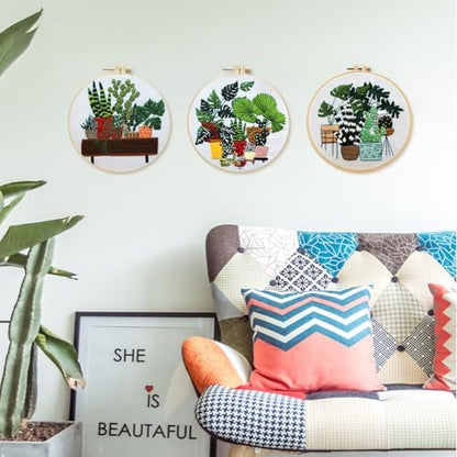 SCECALA 3 Pack Plant Embroidery Kit for Beginners - Green Plant Potted with Embroidery Pattern, Hoop, Complete Cross Stitch Supplies (Needle/Threads/Scissors) DIY Craft for Adults Sewing Hobby - Image 5