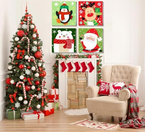 4 Pack Christmas Paint by Numbers Kits for Kids and Adults (with Frame), Cute Cartoon Christmas Paint by Number Kits on Canvas, Simple Acrylic Oil Painting for Beginners, Home Wall Decor 8 x8 Inch. - Image 2
