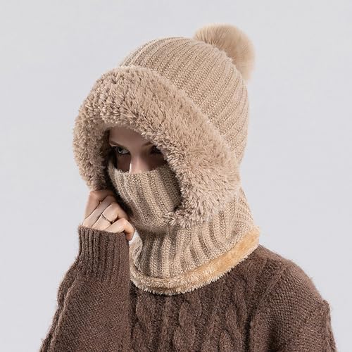 3 in 1 Balaclava for Women Fleece Lined Beanie Hat with Scarf and Mask Set - Image 3