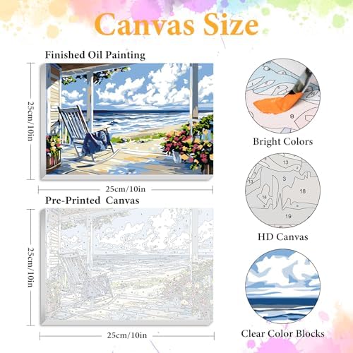 Framed Paint by Numbers Kit for Adults, Coastal Beach House 8x12 Inch - Image 2
