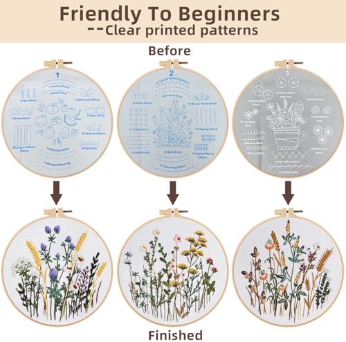 Herdiese Embroidery Kit for Beginners & Adults, 3PCS Floral Patterns. - Image 3