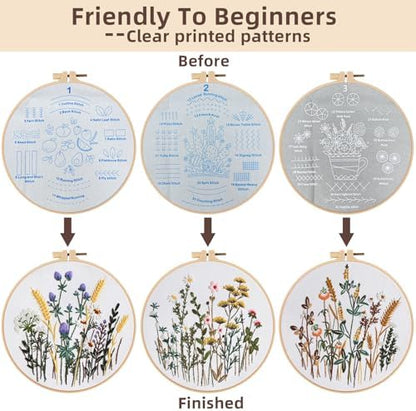 Herdiese Embroidery Kit for Beginners & Adults, 3PCS Floral Patterns. - Image 3