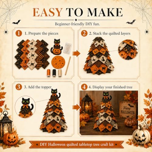 HZSprance DIY Quilted Christmas Tree Kit –3D Fabric Patchwork Kit(YellowB) - Image 4