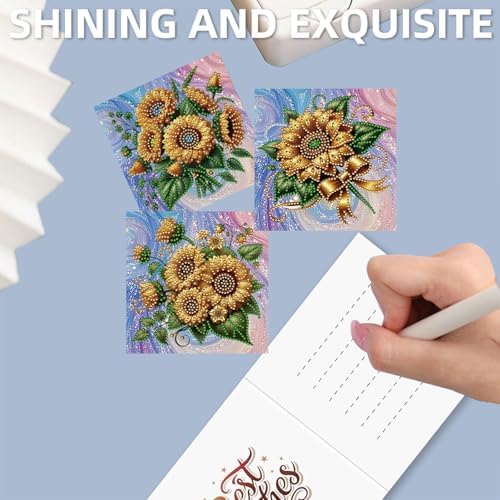 12 Packs Diamond Painting Greeting Card Kit Diamond Art Greeting Cards Special Shaped Diamond Painting Greeting Card Arts Crafts for Christmas Birthday Thanksgiving Day Holiday (Sunflower) - Image 5