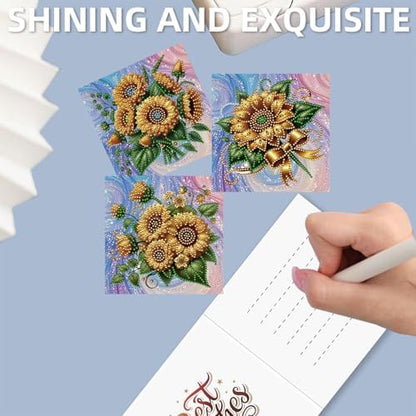 12 Packs Diamond Painting Greeting Card Kit Diamond Art Greeting Cards Special Shaped Diamond Painting Greeting Card Arts Crafts for Christmas Birthday Thanksgiving Day Holiday (Sunflower) - Image 5