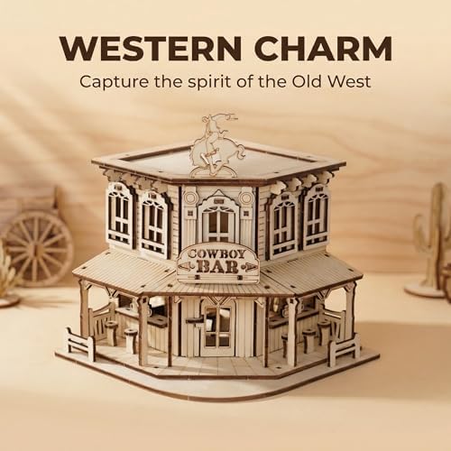 DIY 3D Wooden Puzzles for Adults,3-D Wooden Miniature House Cabin kit, Western Cowboy Bar Saloon Building Set, Architecture Wood Assembly Model Creative Gift for Teens - Image 3