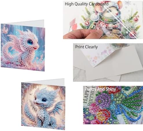 TDFERAN Diamond Painting DIY Beautiful Greetings Cards Set of 6 with Envelopes Paint by Numbers Kit for Adults Blank Note Cards Perfect Stationary Set for All Occasions Thinking of You Cards Dragon - Image 4