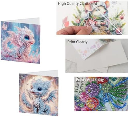 TDFERAN Diamond Painting DIY Beautiful Greetings Cards Set of 6 with Envelopes Paint by Numbers Kit for Adults Blank Note Cards Perfect Stationary Set for All Occasions Thinking of You Cards Dragon - Image 4