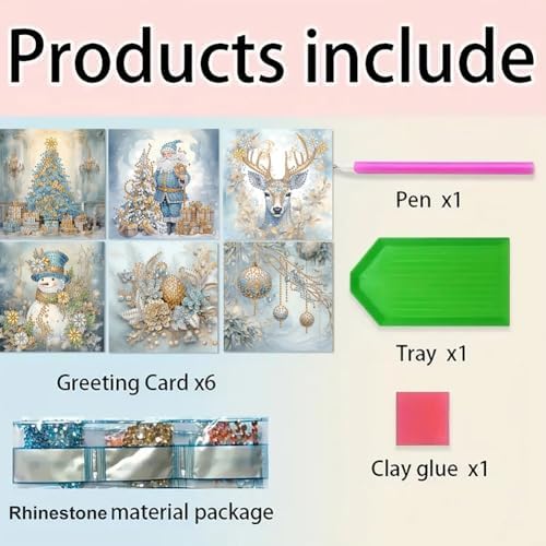 jinglinhh 6pcs Christmas Tree Santa Elk Flowers Ball Diamond Art Painting Greeting Cards with Envelopes, DIY Card Making Kits for Adults, Diamond Art Postcards Holiday Cards Craft Gifts - Image 3