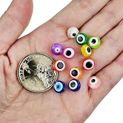 200 Pieces Flat Round Evil Eye Beads Handmade Resin Lampwork 8mm Charms Spacer Beads for Bracelets Necklace Jewelry Craft Making(Mix Colors) - Image 5