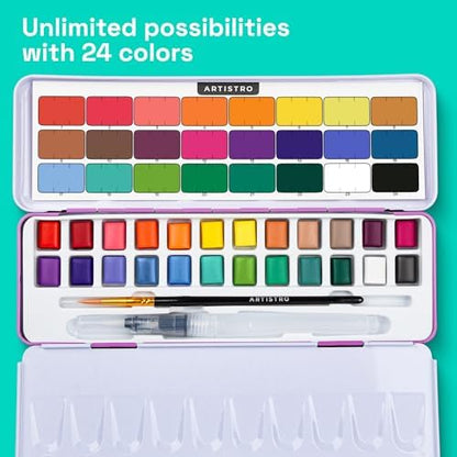 ARTISTRO Vivid Watercolor Paint Set with Palette & Brush Pens - 24 Colors - Image 3