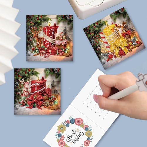 DIY Diamond Greeting Cards Set Christmas, 5D DIY Diamond Art Painting Greeting Card, DIY Christmas Card Making Kits for Family Friends Handmade Gift-#11-Christmas Candles - Image 2