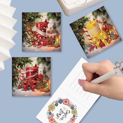 DIY Diamond Greeting Cards Set Christmas, 5D DIY Diamond Art Painting Greeting Card, DIY Christmas Card Making Kits for Family Friends Handmade Gift-#11-Christmas Candles - Image 2