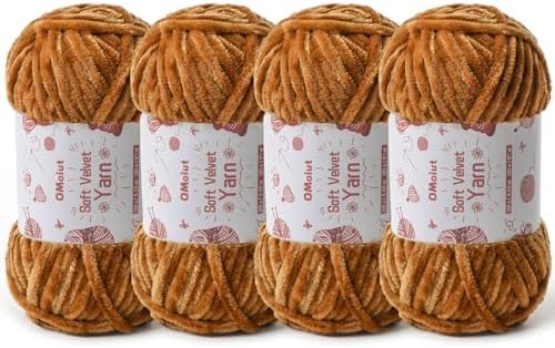4x100g Fluffy Velvet Chenille Yarn for Crocheting and Knitting, 4x80m (87.5yd) Baby Yarn for Crocheting Soft, Crochet Chunky Yarns Amigurumi Yarns (4 Brown) by OMoiut