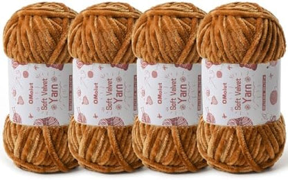 4x100g Fluffy Velvet Chenille Yarn for Crocheting and Knitting, 4x80m (87.5yd) Baby Yarn for Crocheting Soft, Crochet Chunky Yarns Amigurumi Yarns (4 Brown) by OMoiut