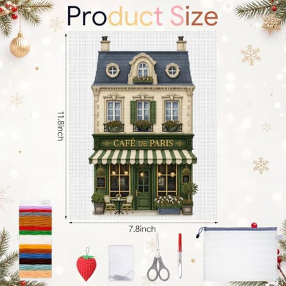 XunYee 21 Pcs Christmas Village House 18 Mesh Needlepoint Canvas Kit - Image 2