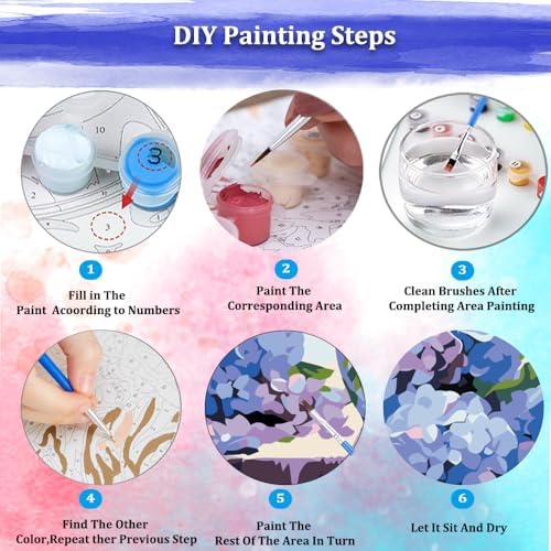 JUJUHOOD Hydrangeas Flowers Paint by Numbers Kit for Adults Beginner & Kids Ages 8-12, Purple Flower Paint by Number Without Easel, Simple Paint by Numbers for Gift Home Wall Decor (10x10Inch) - Image 7