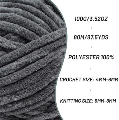 Chenille Yarn for Crocheting Size 5 Bulky Yarn 4 Dark Gray - Image 2